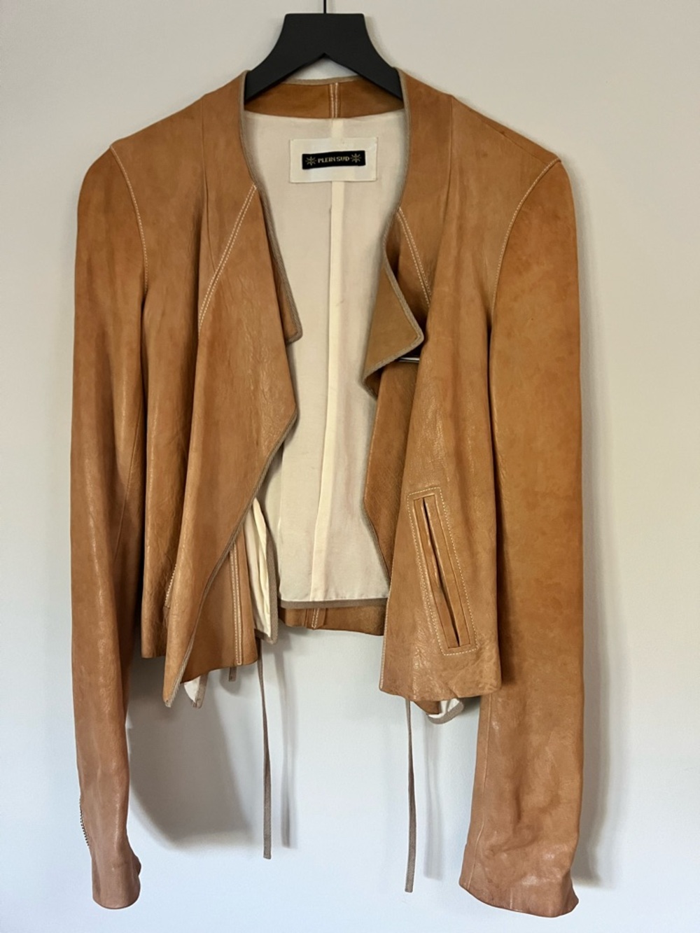 Plein Sud Cognac Leather Draped Jacket - Picture 9 of 9